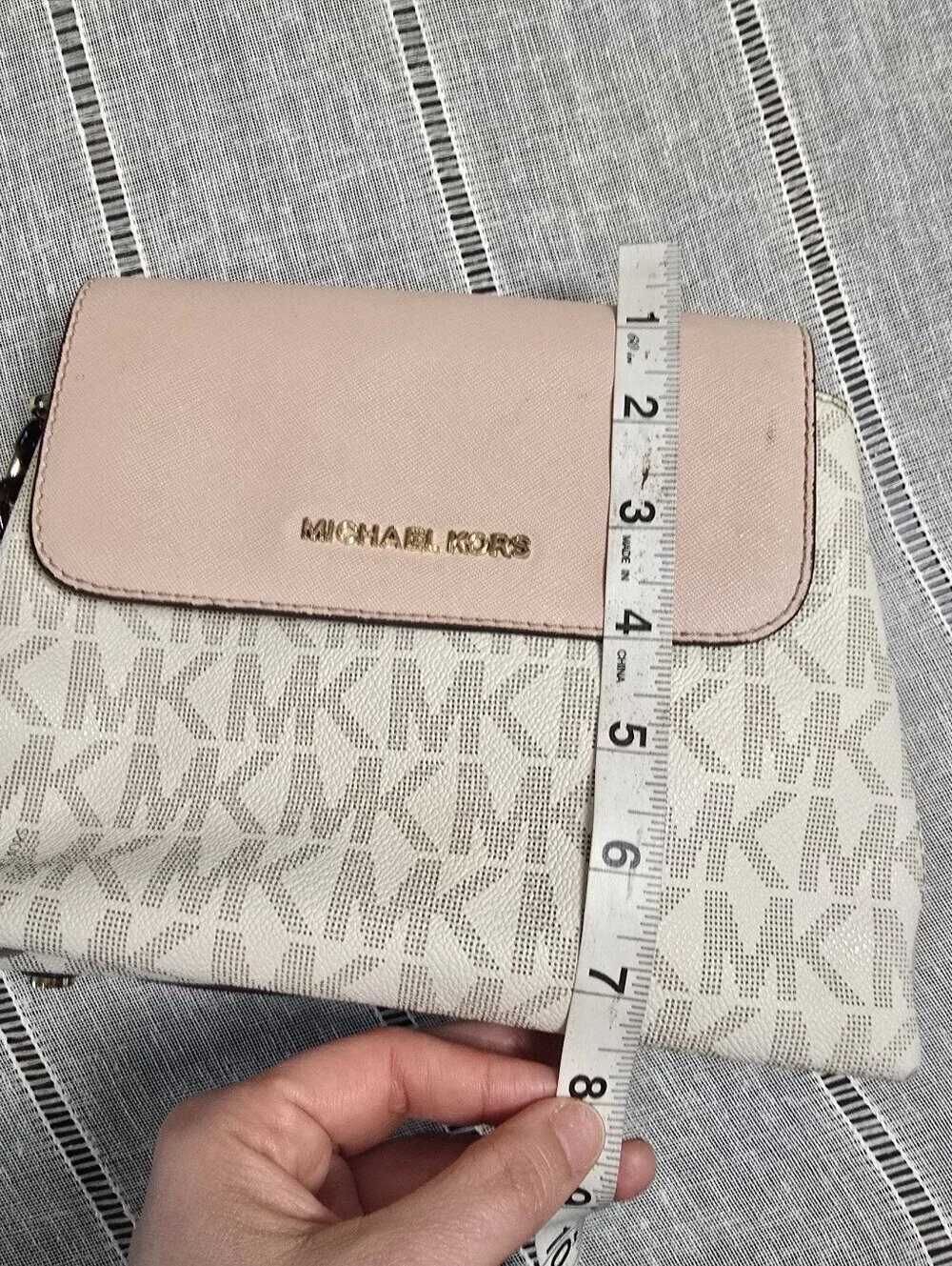Michael Kors Pale Pink Logo-Print Shoulder Bag with Gold Accents